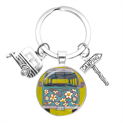Nouă sosire Vintage Hippie semn de pace Van autobuz breloc modă bărbați femei geantă mașină pandantiv breloc inel suport bijuterii