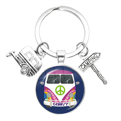 Nouă sosire Vintage Hippie semn de pace Van autobuz breloc modă bărbați femei geantă mașină pandantiv breloc inel suport bijuterii