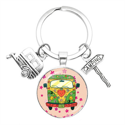 Nouă sosire Vintage Hippie semn de pace Van autobuz breloc modă bărbați femei geantă mașină pandantiv breloc inel suport bijuterii