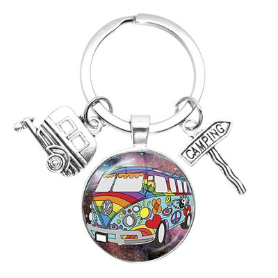 Nouă sosire Vintage Hippie semn de pace Van autobuz breloc modă bărbați femei geantă mașină pandantiv breloc inel suport bijuterii