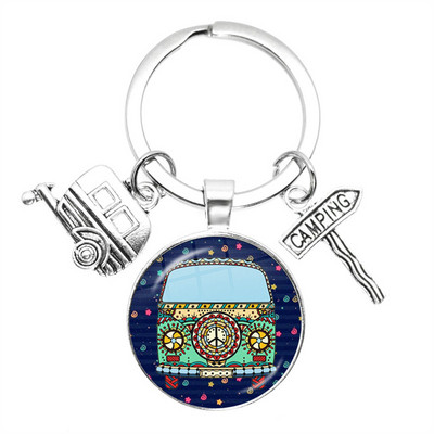 Nouă sosire Vintage Hippie semn de pace Van autobuz breloc modă bărbați femei geantă mașină pandantiv breloc inel suport bijuterii