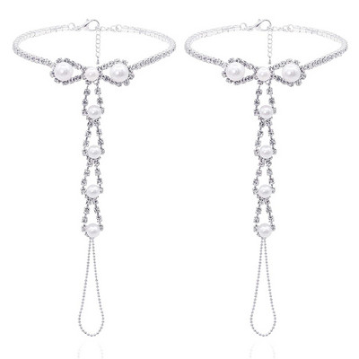 Stonefans 2 buc. gleznă Boho cu piatră și lanț pentru picior din perle de imitație, sandale desculțe, bijuterii pentru toe.