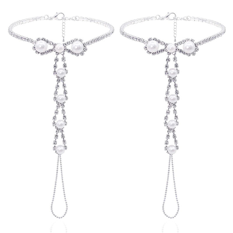 Stonefans 2 buc. gleznă Boho cu piatră și lanț pentru picior din perle de imitație, sandale desculțe, bijuterii pentru toe.