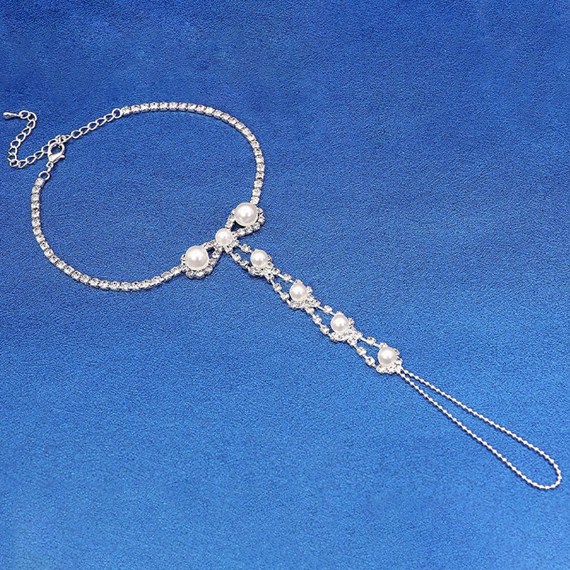 Stonefans 2 buc. gleznă Boho cu piatră și lanț pentru picior din perle de imitație, sandale desculțe, bijuterii pentru toe.