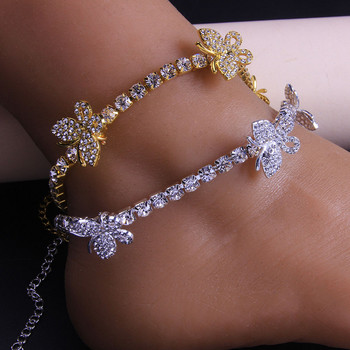 Stonefans Cute Butterfly Charm Rhinestone Tennis Anklet for Women Fashion Beach Barefoot Butterfly Charm Jewelry Gift