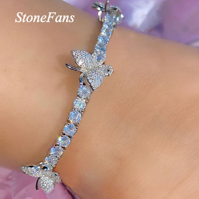 Stonefans Cute Butterfly Charm Rhinestone Tennis Anklet for Women Fashion Beach Barefoot Butterfly Charm Jewelry Gift