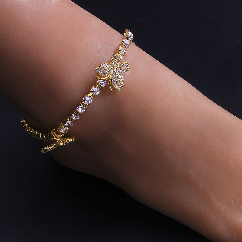 Stonefans Cute Butterfly Charm Rhinestone Tenis gleznă pentru femei Fashion Beach Desculț Butterfly gleznă Bijuterii cu ridicata Cadou