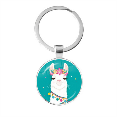 2022 la modă Animal Lama Alpaca Artă Poză Breloc Drăguț Casual Oaie Sticla Cabochon Breloc Cadou cuplu