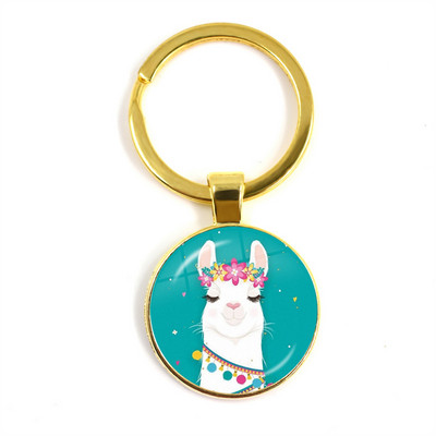 2022 la modă Animal Lama Alpaca Artă Poză Breloc Drăguț Casual Oaie Sticla Cabochon Breloc Cadou cuplu