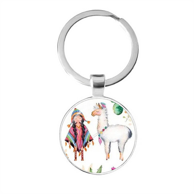 2022 la modă Animal Lama Alpaca Artă Poză Breloc Drăguț Casual Oaie Sticla Cabochon Breloc Cadou cuplu