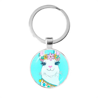 2022 la modă Animal Lama Alpaca Artă Poză Breloc Drăguț Casual Oaie Sticla Cabochon Breloc Cadou cuplu
