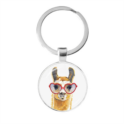2022 la modă Animal Lama Alpaca Artă Poză Breloc Drăguț Casual Oaie Sticla Cabochon Breloc Cadou cuplu