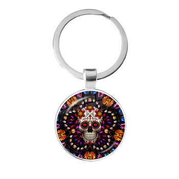 Vintage Skeleton Sugar Skull Μπρελόκ Μεξικό Μοτίβα λαϊκής τέχνης Γυάλινο μενταγιόν Μπρελόκ Day of the Dead Δώρο διακοπών