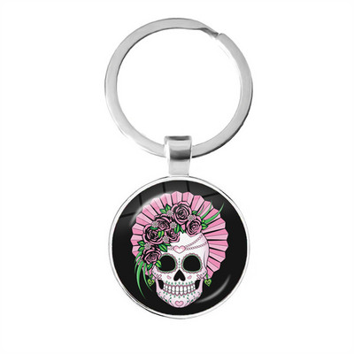 Breloc cu craniu de zahăr cu schelet de epocă, modele de artă populară din Mexic, pandantiv din sticlă, breloc pentru ziua morților, bijuterii, cadou de vacanță