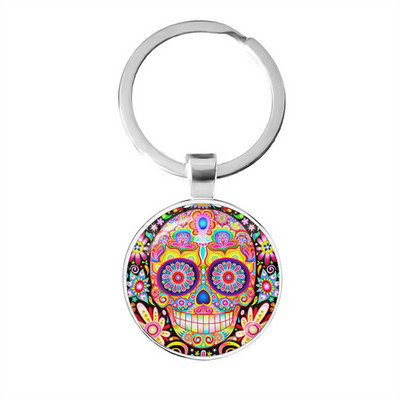 Breloc cu craniu de zahăr cu schelet de epocă, modele de artă populară din Mexic, pandantiv din sticlă, breloc pentru ziua morților, bijuterii, cadou de vacanță