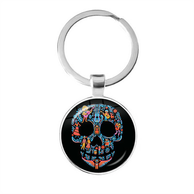 Breloc cu craniu de zahăr cu schelet de epocă, modele de artă populară din Mexic, pandantiv din sticlă, breloc pentru ziua morților, bijuterii, cadou de vacanță