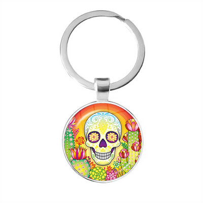 Breloc cu craniu de zahăr cu schelet de epocă, modele de artă populară din Mexic, pandantiv din sticlă, breloc pentru ziua morților, bijuterii, cadou de vacanță