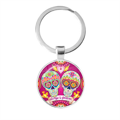 Breloc cu craniu de zahăr cu schelet de epocă, modele de artă populară din Mexic, pandantiv din sticlă, breloc pentru ziua morților, bijuterii, cadou de vacanță