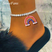 Stonefans Fashion Strass Curcubeu Pandantiv gleznă pentru femei Boho Beach Crystal Tenis gleznă Brățară picior lanț bijuterii cadou