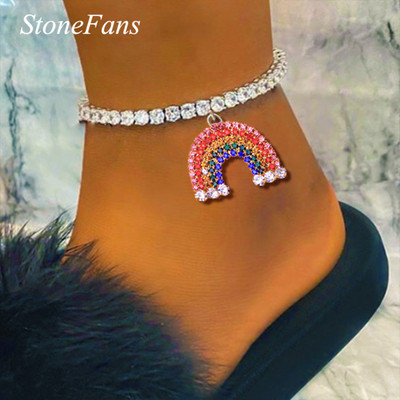 Stonefans Fashion Strass Curcubeu Pandantiv gleznă pentru femei Boho Beach Crystal Tenis gleznă Brățară picior lanț bijuterii cadou