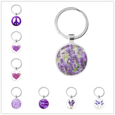 Νέα Beauty Flowers λεβάντα Glass Dome Cabochon Μπρελόκ Τσάντα Μπρελόκ αυτοκινήτου Θήκη δαχτυλιδιού Μπρελόκ Γούρια Μπρελόκ για δώρα