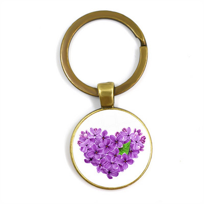 Noi Frumusețe Flori lavandă Dom de sticlă Cabochon Breloc Geantă Breloc pentru mașină Suport inel Brelocuri Brelocuri pentru cadouri