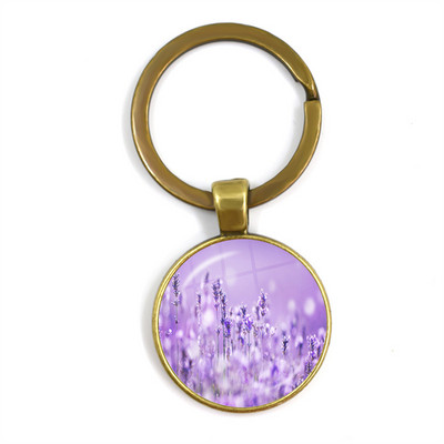 Noi Frumusețe Flori lavandă Dom de sticlă Cabochon Breloc Geantă Breloc pentru mașină Suport inel Brelocuri Brelocuri pentru cadouri