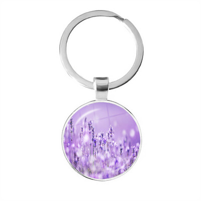 Noi Frumusețe Flori lavandă Dom de sticlă Cabochon Breloc Geantă Breloc pentru mașină Suport inel Brelocuri Brelocuri pentru cadouri