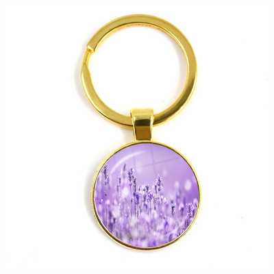 Noi Frumusețe Flori lavandă Dom de sticlă Cabochon Breloc Geantă Breloc pentru mașină Suport inel Brelocuri Brelocuri pentru cadouri
