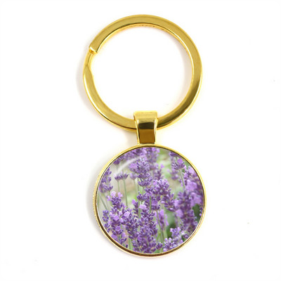 Noi Frumusețe Flori lavandă Dom de sticlă Cabochon Breloc Geantă Breloc pentru mașină Suport inel Brelocuri Brelocuri pentru cadouri