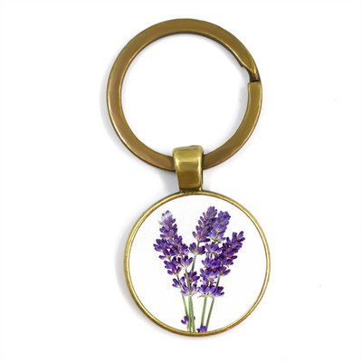 Noi Frumusețe Flori lavandă Dom de sticlă Cabochon Breloc Geantă Breloc pentru mașină Suport inel Brelocuri Brelocuri pentru cadouri