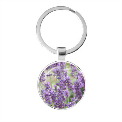 Noi Frumusețe Flori lavandă Dom de sticlă Cabochon Breloc Geantă Breloc pentru mașină Suport inel Brelocuri Brelocuri pentru cadouri
