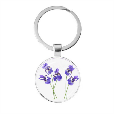 Noi Frumusețe Flori lavandă Dom de sticlă Cabochon Breloc Geantă Breloc pentru mașină Suport inel Brelocuri Brelocuri pentru cadouri