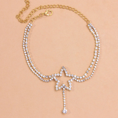 Stonefans Brățară de gleznă cu stea cu două straturi, bijuterii cu ridicata pentru femei, pandantiv cu stea goală, bijuterii de lanț de picior de plajă