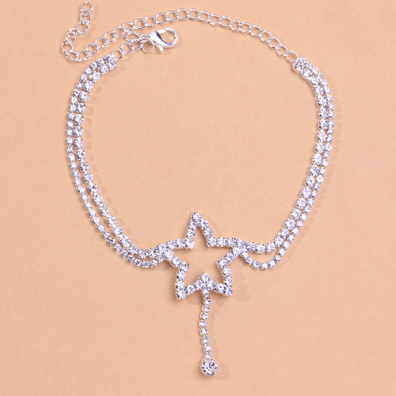 Stonefans Brățară de gleznă cu stea cu două straturi, bijuterii cu ridicata pentru femei, pandantiv cu stea goală, bijuterii de lanț de picior de plajă