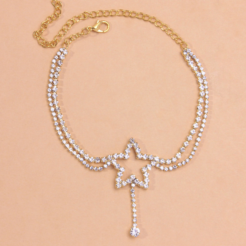 Stonefans Brățară de gleznă cu stea cu două straturi, bijuterii cu ridicata pentru femei, pandantiv cu stea goală, bijuterii de lanț de picior de plajă