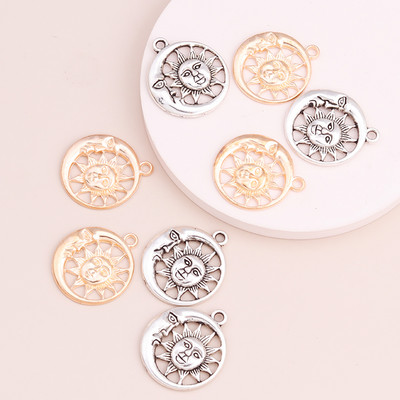 10 buc. Brelocuri din aliaj de culoare argintie antică, soare, lună, cruce, inimă, frunze, bufniță, pandantive pentru bijuterii DIY