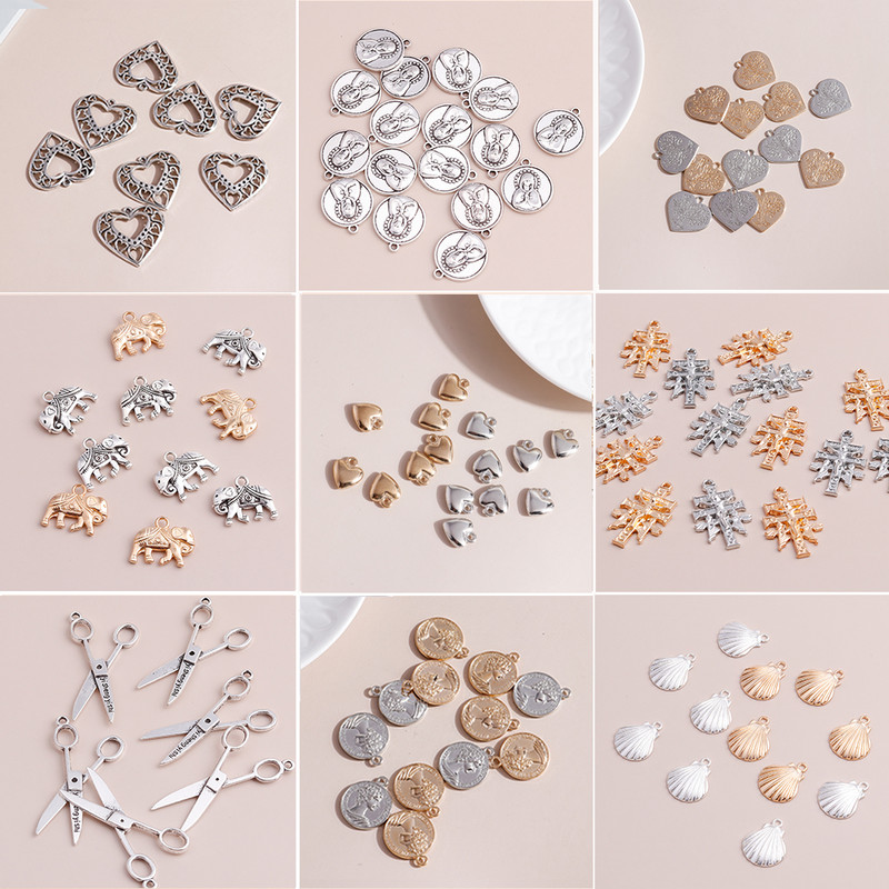 10 buc. Brelocuri din aliaj de culoare argintie antică, soare, lună, cruce, inimă, frunze, bufniță, pandantive pentru bijuterii DIY