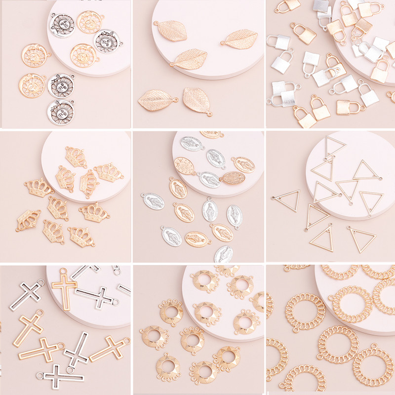 10 buc. Brelocuri din aliaj de culoare argintie antică, soare, lună, cruce, inimă, frunze, bufniță, pandantive pentru bijuterii DIY