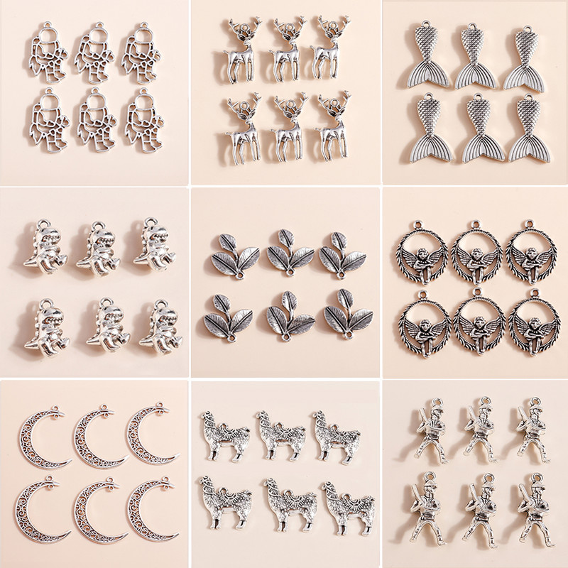 10 buc. Brelocuri din aliaj de culoare argintie antică, soare, lună, cruce, inimă, frunze, bufniță, pandantive pentru bijuterii DIY