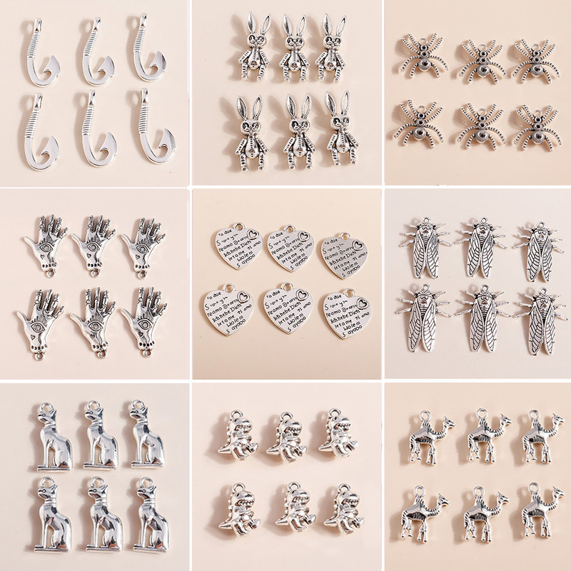 10 buc. Brelocuri din aliaj de culoare argintie antică, soare, lună, cruce, inimă, frunze, bufniță, pandantive pentru bijuterii DIY