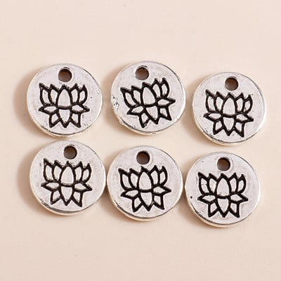 80 bucăți 8 * 8mm mic Yoga Om Meditație Lotus Brelocuri Antique Placate cu argint Pandantive cu flori pentru fabricarea manuală de bijuterii DIY