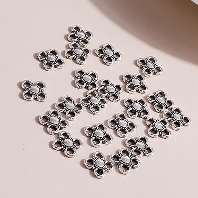 60vnt 10*10mm antikvariniai sidabro spalvos mažos gėlės pakabukai jungtys auskarams apyrankė rankų darbo pasidaryk papuošalų kūrimas