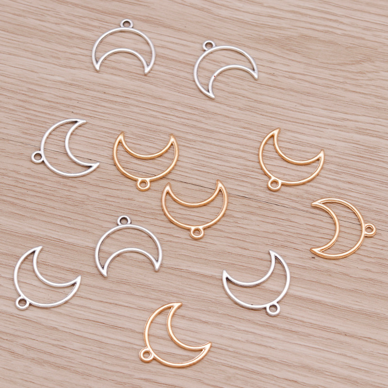 40 buc 20x20mm Accesorii pentru bijuterii din aliaj de două culori Charm de lună Hollow DIY Realizare pandantive Coliere Brățări