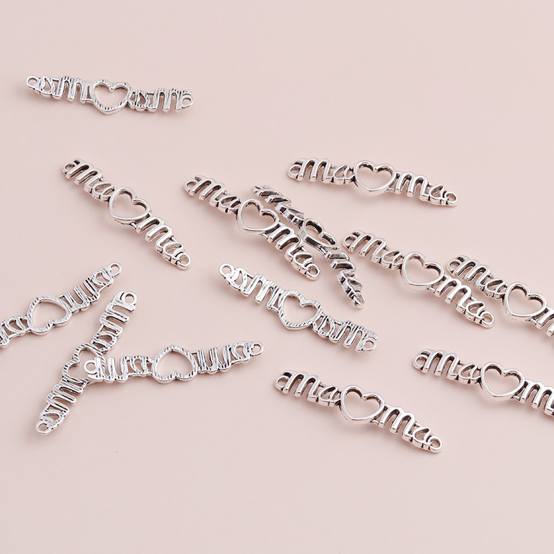 15 bucăți 40x7mm lungi litere goale mamă inimi conector pandantive coliere brățări lucrate manual pentru ziua mamei accesorii