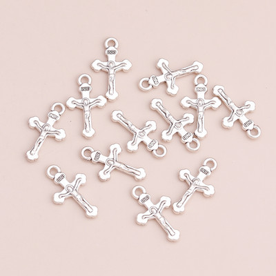 30 buc. Accesorii pentru bijuterii mici, două culori, litere, crucea lui Isus, farmece cu margele pentru brățări, coliere, bricolaj, aliaj, 20x13mm