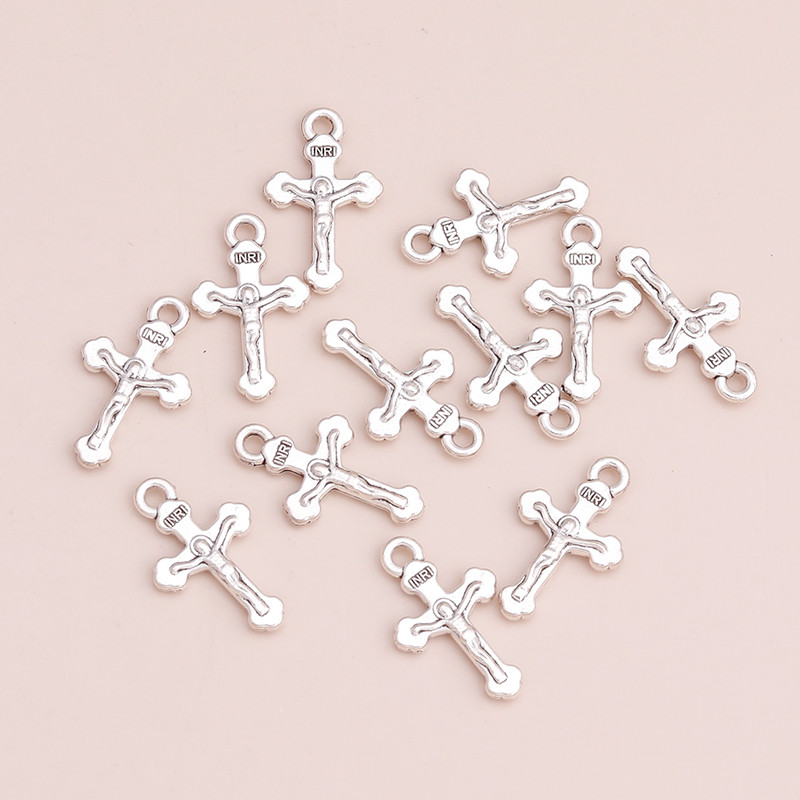 30 buc. Accesorii pentru bijuterii mici, două culori, litere, crucea lui Isus, farmece cu margele pentru brățări, coliere, bricolaj, aliaj, 20x13mm