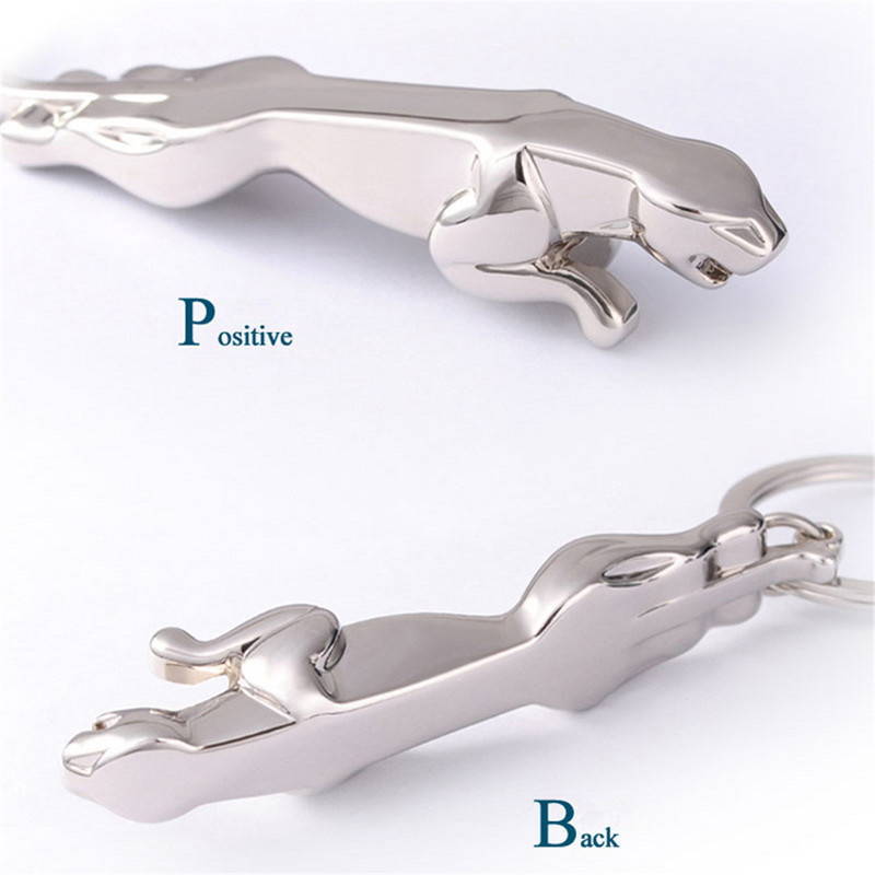 Klasisks sudraba krāsas nerūsējošā tērauda leoparda atslēgu piekariņš Jaguar automašīnu atslēgu piekariņi smalkas somas atslēgu ķēdes Divu veidu radošās rotaslietas Q-004