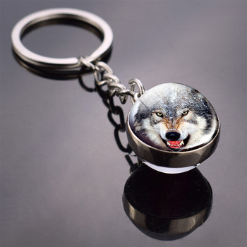 Μπρελόκ ζώου Tiger Wolf Fox Lion Μπρελόκ διπλής όψης γυάλινη μπάλα Μπρελόκ Μαύρη γάτα Άλογο και μπρελόκ σελήνη Κρεμαστό μπρελόκ