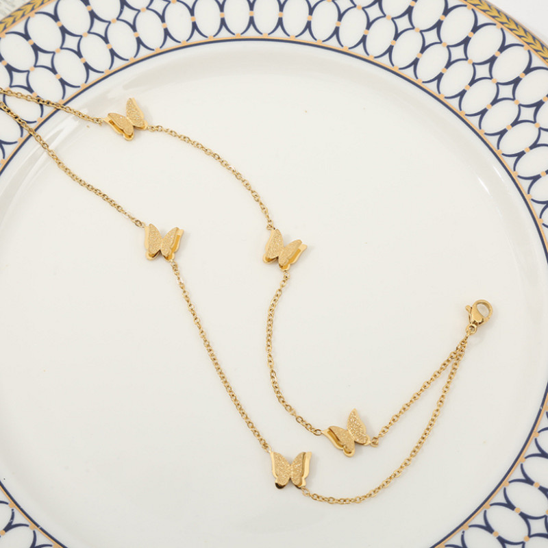 Oțel inoxidabil 316L, noua modă, bijuterii de ultimă generație, 2 straturi, mat, 5 fluture, auriu, lanț de gleznă pentru femei